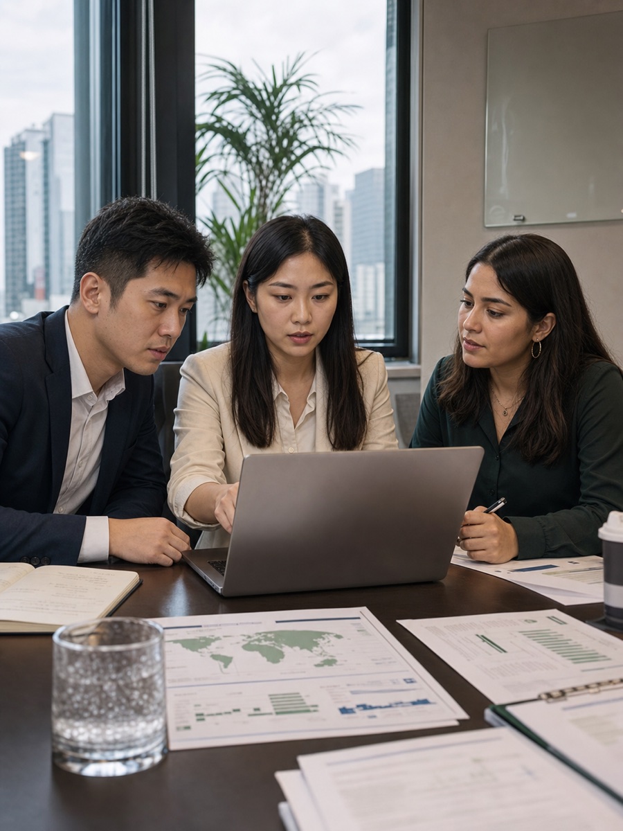Cross-border fintech team reviewing business and compliance